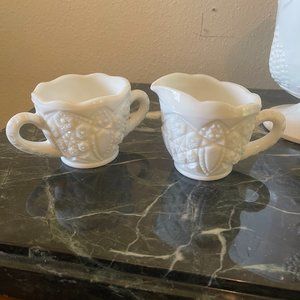 Vintage McKee Toltec Milk Glass Cream and Sugar Set--RARE SET